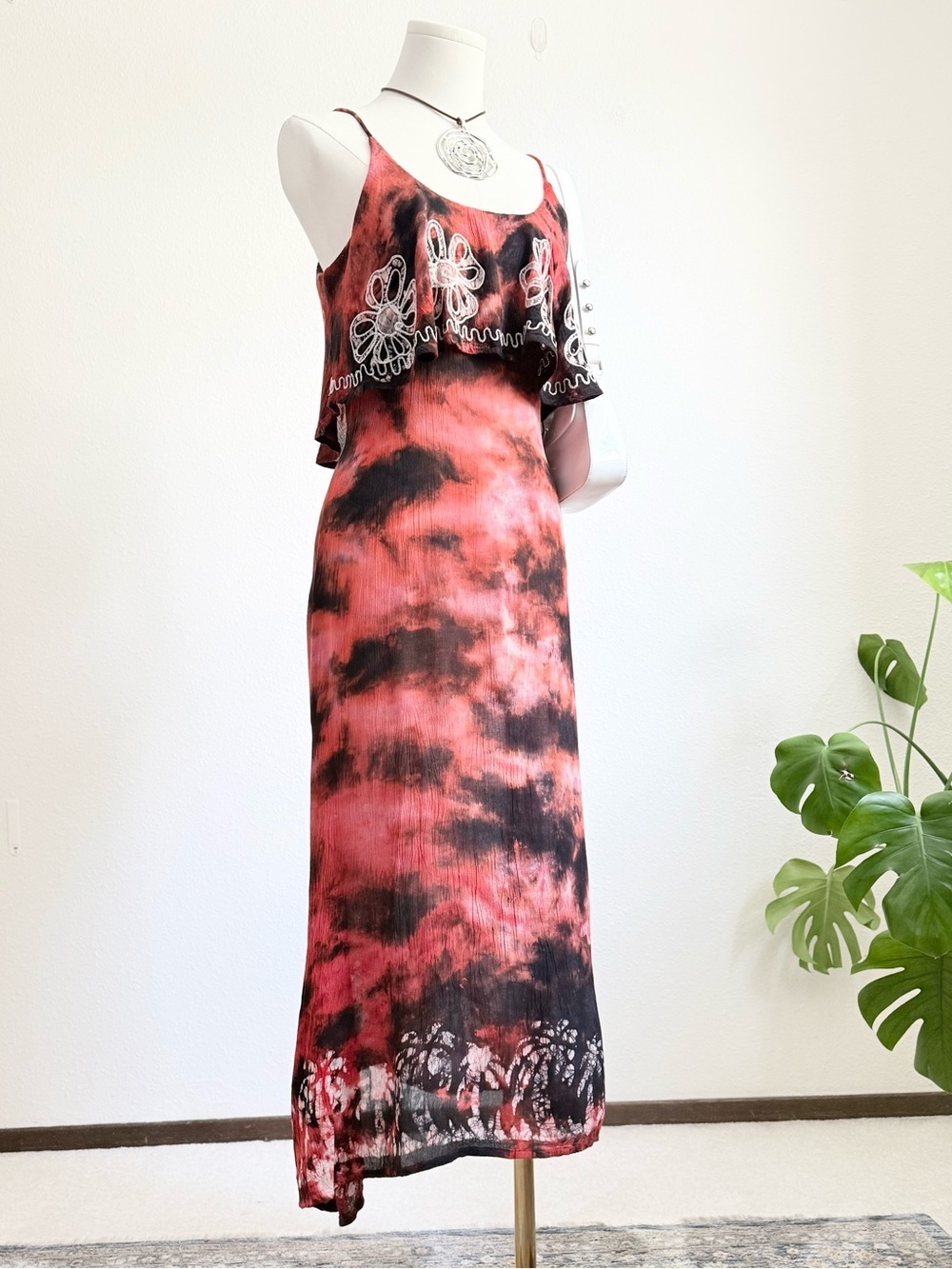 Shoreline Tie Dye Embroidered Maxi Dress Boho Coastal Cowgirl Fairy Grunge